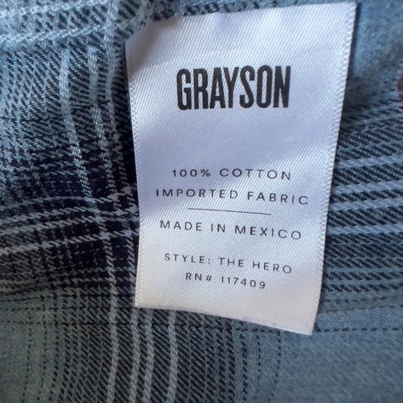 Grayson The Hero button down shirt size 04/L blue plaid cotton checkered hi-low - Picture 6 of 6